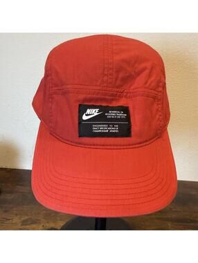 Nike AW84 Dri‑Fit 5‑Panel Hat – Red – Beaverton Oregon Patch – Strapback – EUC